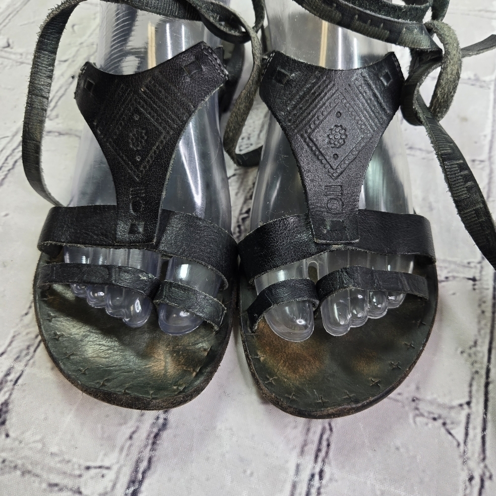 Free People black leather boho hippie gladiator ankle wrap sandals - Picture 11 of 14